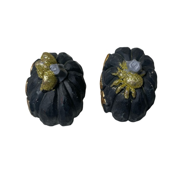 Boo Eek Black & Gold Pumpkin Set of 2 Concrete 4” x 3.5” Decor - Picture 11 of 14